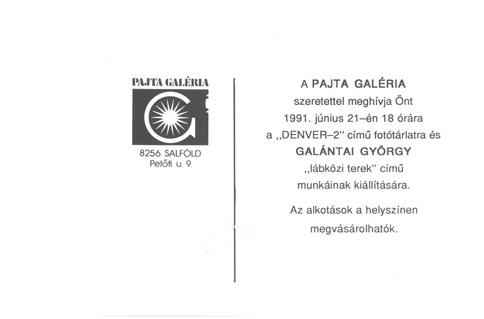 A Pajta Galéria első meghívója